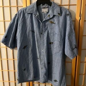 A.W. Sport Vintage Button Ss  Collared Shirt Size Medium Fly Fishing Blue Fish